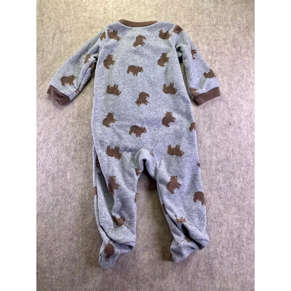Carter's Fleece Fully Zip Footie Sleeper Gray with Bear Print Size 3-6 Months
